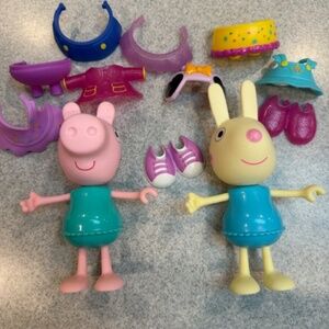 Hasbro Peppa Pig/ Rebecca Rabbit Snap On Dress Up 7" Figure 10 Piece Toy Lot